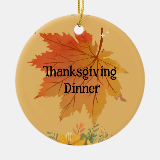 Autumn Floral Thanksgiving Dinner Ceramic Tree Decoration (Front)
