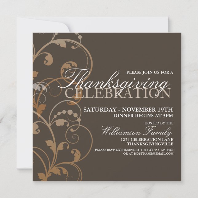 Autumn Floral Thanksgiving Dinner Invitation (Front)
