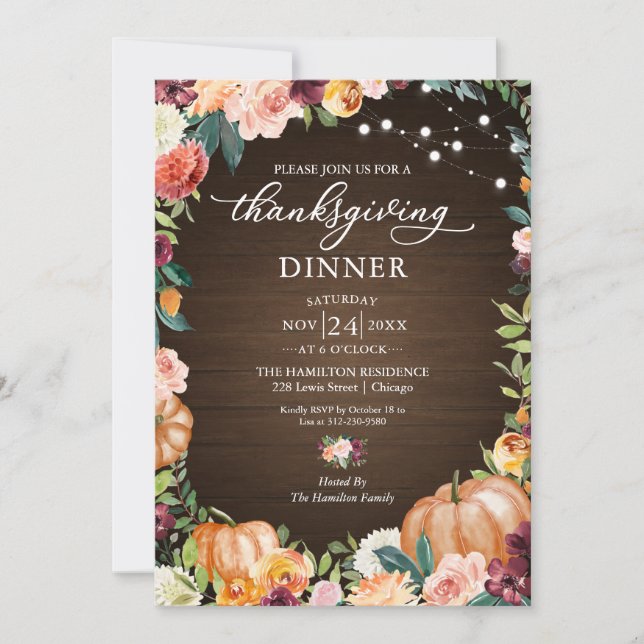 Autumn Floral Thanksgiving Dinner Invitation (Front)