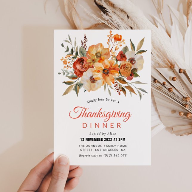 Autumn floral Thanksgiving dinner Invitation (Creator Uploaded)