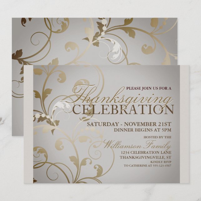Autumn Floral Thanksgiving Dinner Invitation (Front/Back)