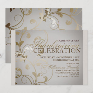 Autumn Floral Thanksgiving Dinner Invitation