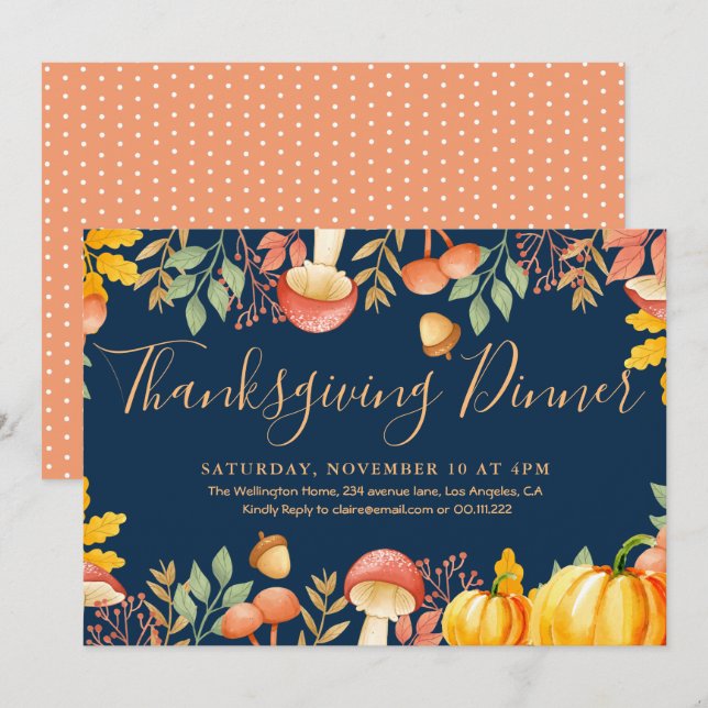 Autumn floral thanksgiving dinner invitation (Front/Back)