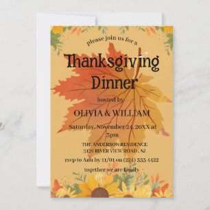 Autumn Floral Thanksgiving Dinner Invitation