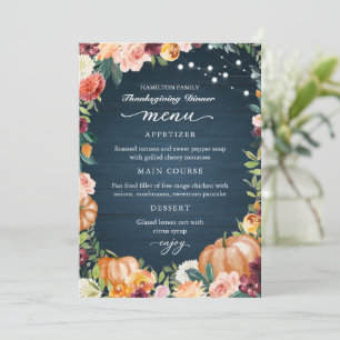 Autumn Floral Thanksgiving Dinner Menu Card