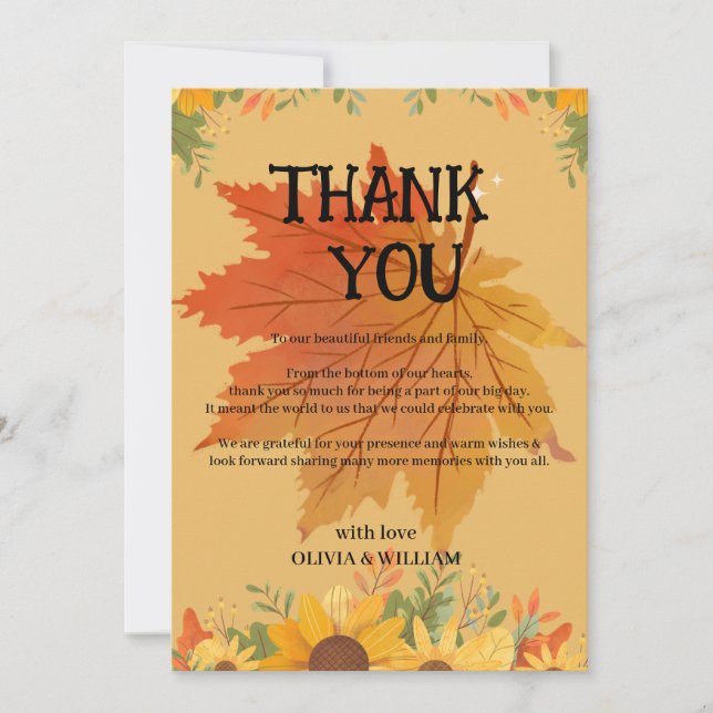Autumn Floral Thanksgiving Dinner  Thank You Card (Front)