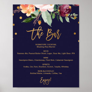 Autumn Floral The Bar Wedding Menu Sign