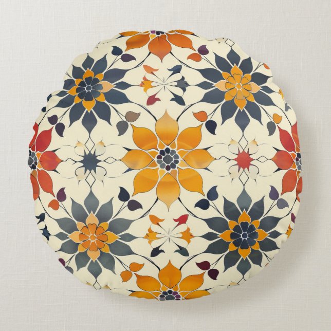 Autumn Floral Tile Round Cushion (Front)