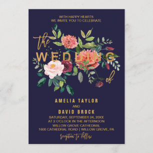 Autumn Floral Typography Wedding Invitation