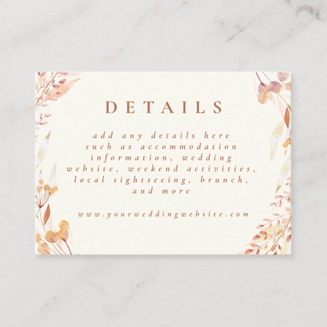 Autumn Floral Watercolor Boho Wedding Earthy  Enclosure Card (Front)