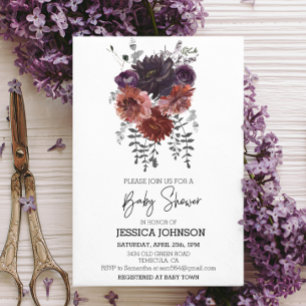 Autumn Floral Watercolor Plum Flower Halloween Invitation