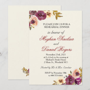 Autumn Floral Watercolor Rehearsal Dinner Invite