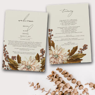 Autumn Floral Watercolor Wedding Itinerary Programme