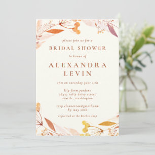 Autumn Floral Watercolor Wreath Boho Bridal Shower Invitation