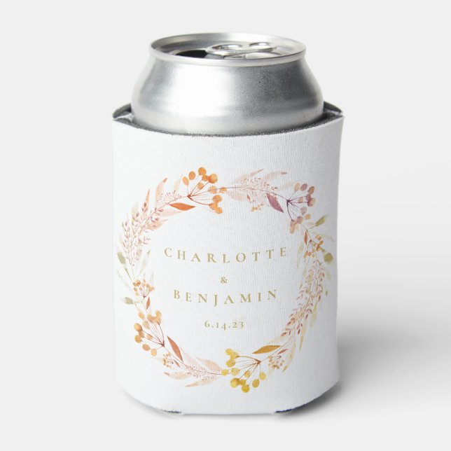 Autumn Floral Watercolor Wreath Boho Personalised Can Cooler (Can Front)
