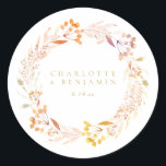 Autumn Floral Watercolor Wreath Boho Personalised Classic Round Sticker<br><div class="desc">Autumn Floral Watercolor Wreath Boho Personalised Classic Round Sticker</div>