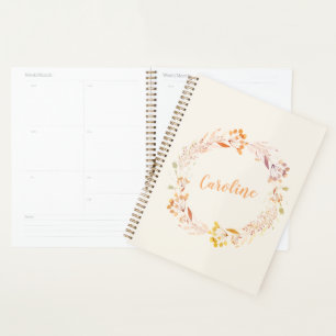 Autumn Floral Watercolor Wreath Monogrammed Planner