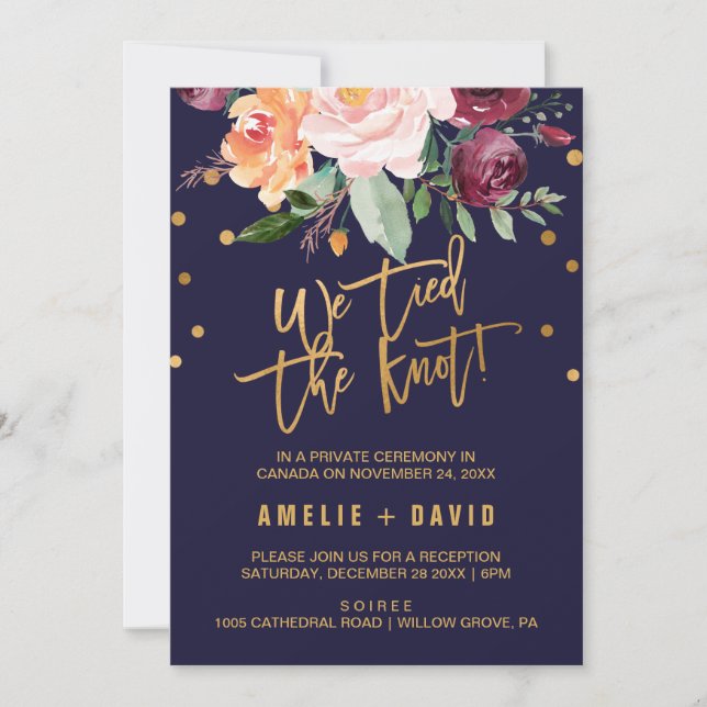 Autumn Floral We Tied The Knot Elopement Reception Invitation (Front)