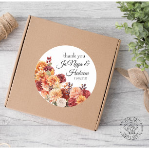 Autumn Floral Wedding Classic Round Sticker