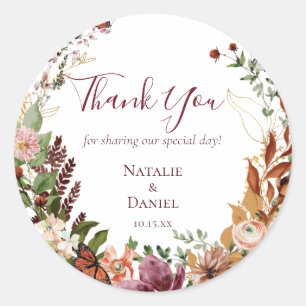 Autumn Floral Wedding Classic Round Sticker