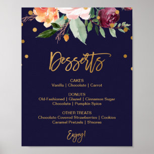 Autumn Floral Wedding Dessert Menu Sign