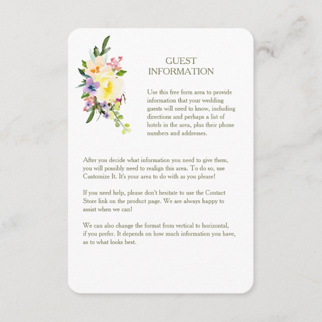 Autumn Floral Wedding Guest Information Insert (Front)