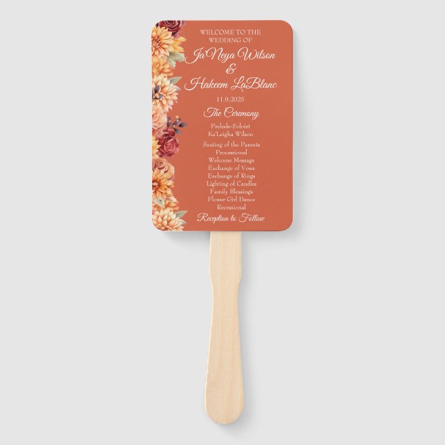 Autumn Floral Wedding Hand Fan (Front)