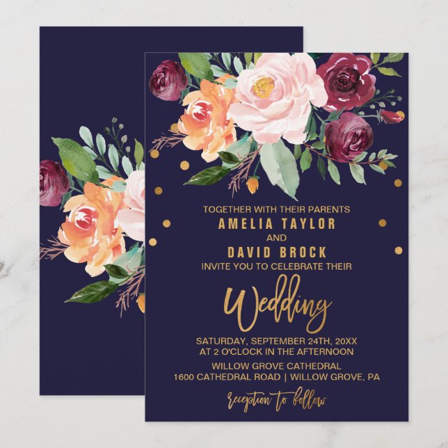 Autumn Floral Wedding Invitation (Front/Back)