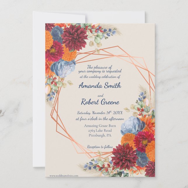 Autumn Floral Wedding Invitation (Front)