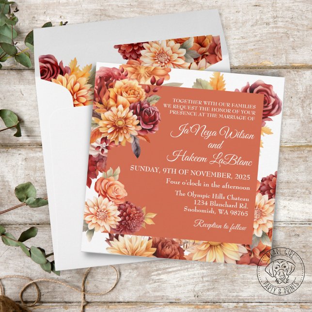 Autumn Floral Wedding Invitation Square (Creator Uploaded)