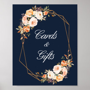autumn floral wedding navy blue cards & gifts sign