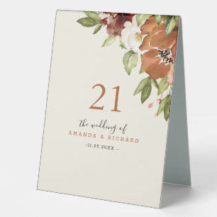 Autumn Floral Wedding Orange, IvoryTable Tent Sign