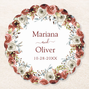 Autumn Floral Wedding Paper Coaster