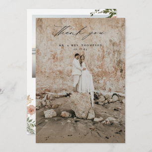 Autumn Floral Wedding Photo Thank You Card