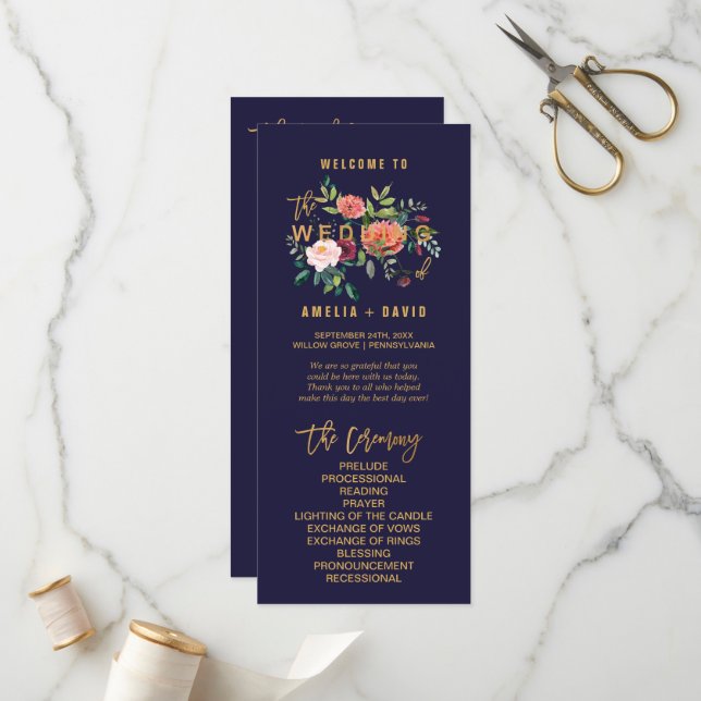 Autumn Floral Wedding Program Programme (Front/Back In Situ)