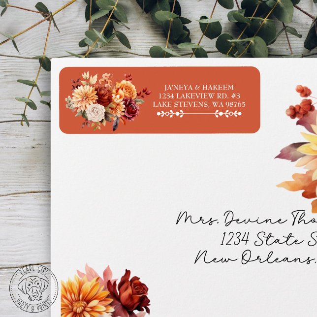 Autumn Floral Wedding Return Address Label (Creator Uploaded)