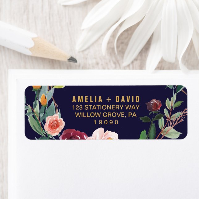 Autumn Floral Wedding Return Address Label (Insitu)
