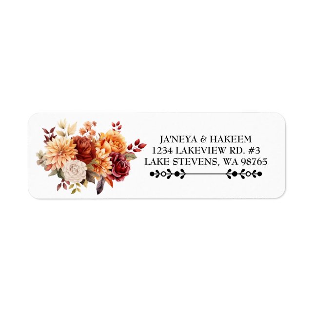 Autumn Floral Wedding Return Address Label White (Front)
