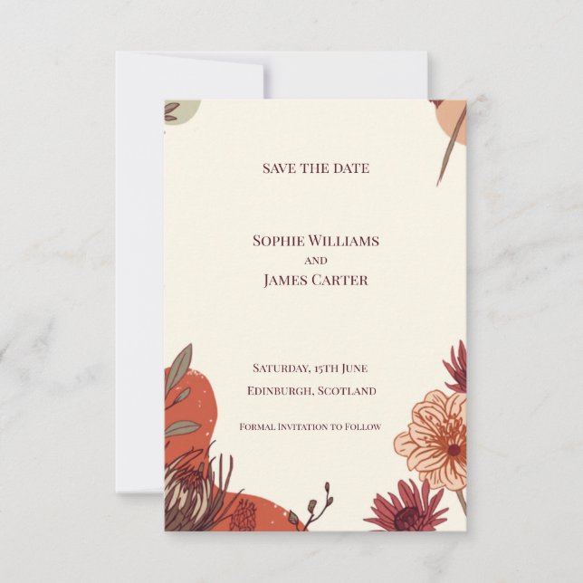 Autumn Floral Wedding Save The Date Card | Rustic  (Front)