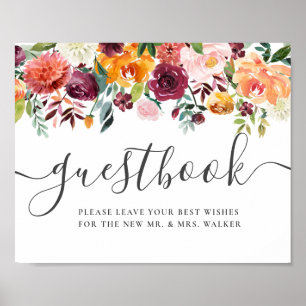 Autumn Floral Wedding Sign Guest Book