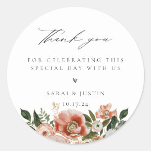 Autumn Floral Wedding Thank You Classic Round Sticker