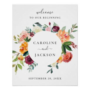 Autumn Floral Wedding Welcome Sign Poster