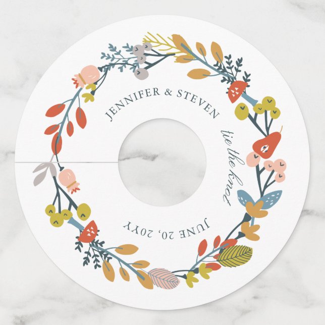 Autumn Floral Wedding Wine Glass Tag (Front)