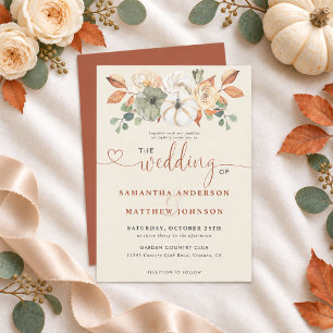 Autumn Floral White Pumpkin Rustic Fall Wedding Invitation