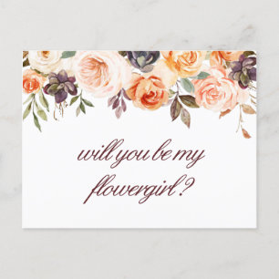 autumn floral will you be my flowergirl card