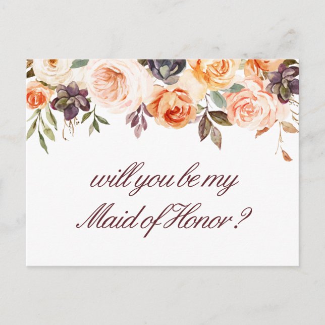 autumn floral will you be my Maid of Honour card (Front)