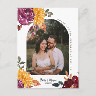 Autumn Floral with BoId watercolor bloom thank you Postcard