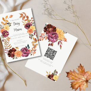 Autumn Floral with BoId watercolor bloom with RSVP Invitation