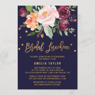 Autumn Floral with Wreath Backing Bridal Luncheon Invitation