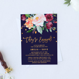 Autumn Floral with Wreath Backing Engagement Party Invitation